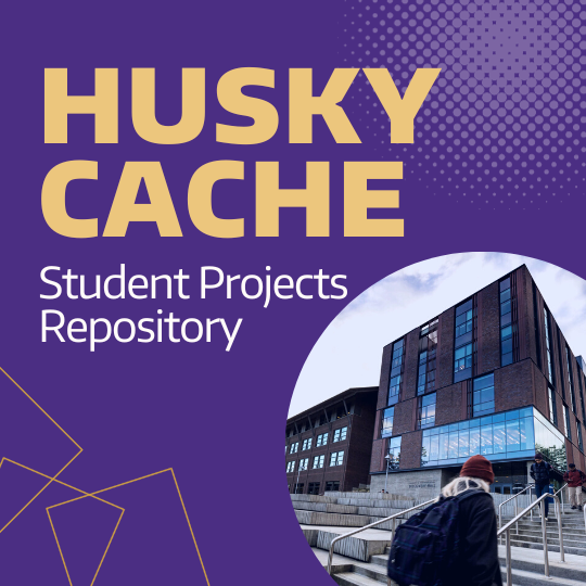 Graphic which reads Husky Cache Ŷĳ Projects Repository with an image of student on UW Bothell campus